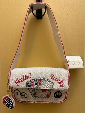 Sol & Mer hand Beaded 'Feelin' Lucky' cards White&Red purses NWT TIK TOK Viral